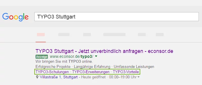 Screenshot Sitelinks