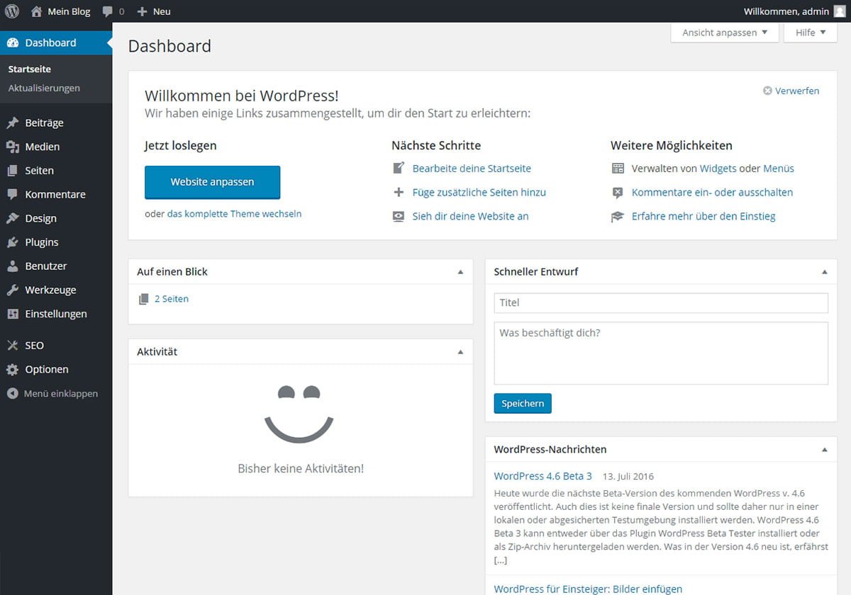 WordPress Nutzeroberfläche