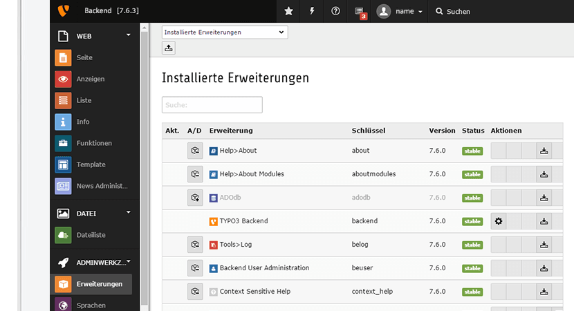 TYPO3 Erweiterungen TYPO3 Erweiterungen Screenshot
