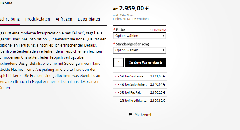 Materialrechner auf der Homepage von Lamisse Materialrechner auf der Lamisse-Homepage