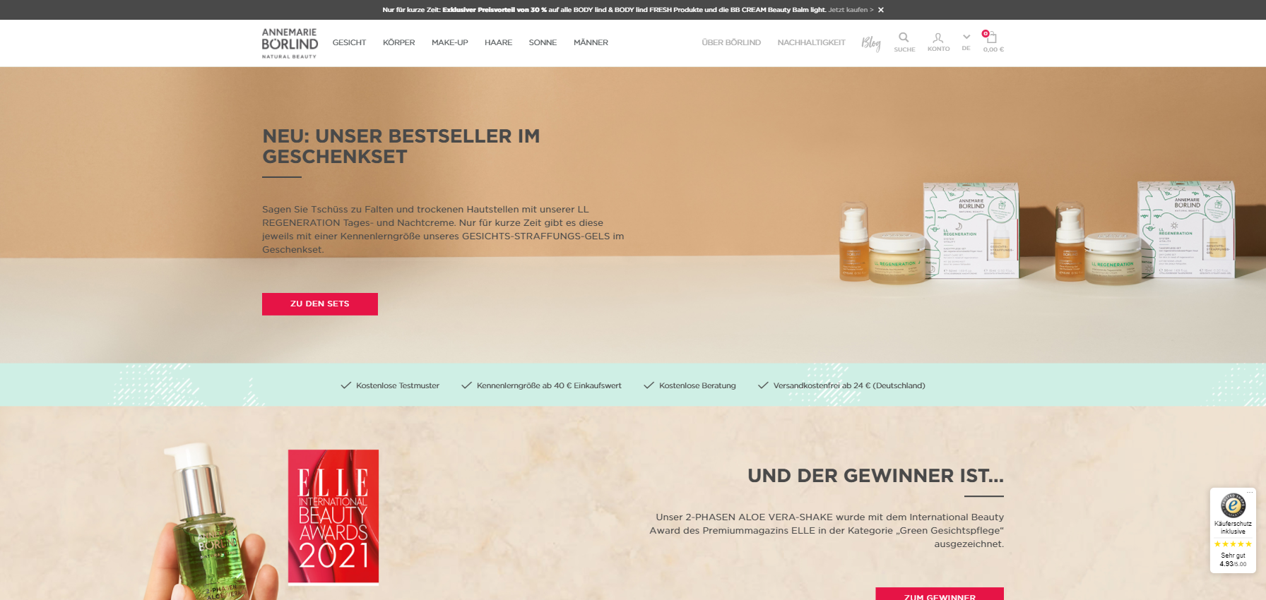 Markenpräsentation Webshop Annemarie Börlind Webseite Annemarie Börlind