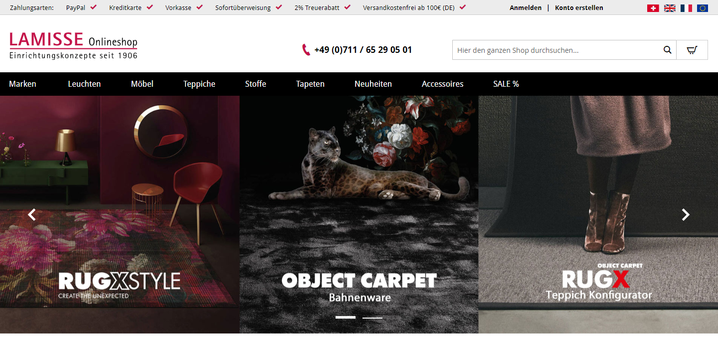 Startseite Webshop Lamisse Whitespace auf der Startseite des Webshops Lamisse