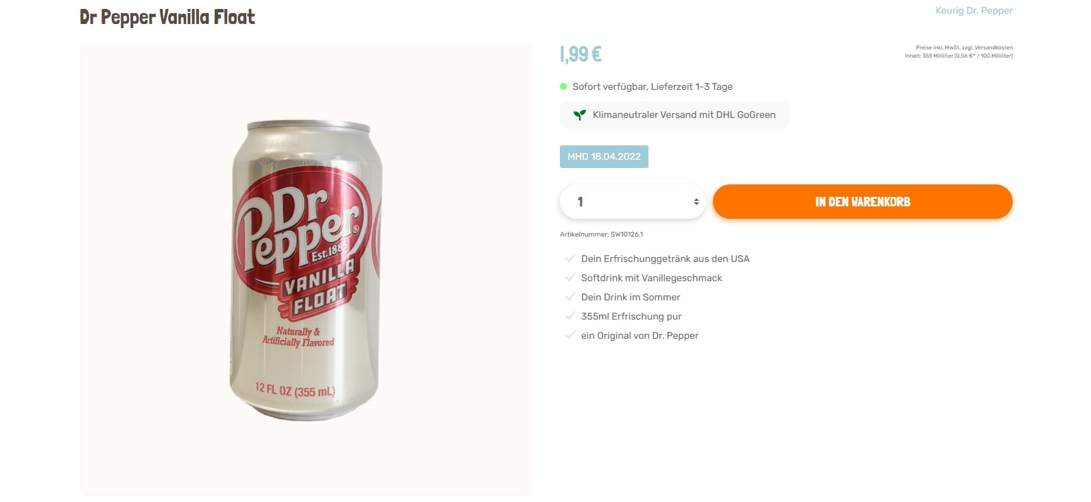 Screenshot Fishers Sweet Produkt Dr Pepper Vanilla Float