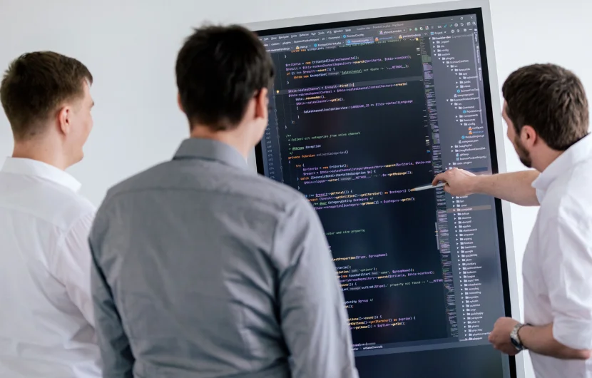 Drei Experten analysieren den Code einer Website
