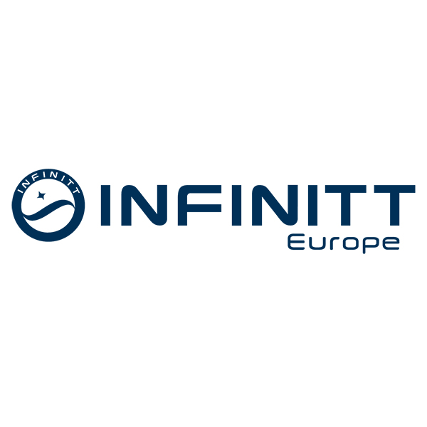 Unternehmenslogo von Infinitt Europe, bestehend aus einer Bildmarke in Kreisform und einer Wortmarke in Großbuchstaben "INFINITT". Das Logo ist von der Farbe dunkelblau.