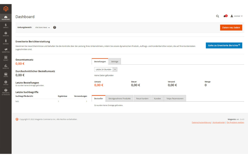 Magento 2 Demo: Dashboard