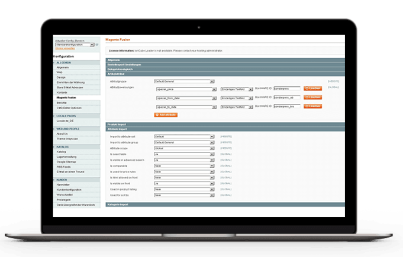 Magento Schnittstelle Screenshot