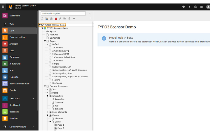 Screenshot von dem TYPO3 Backeend