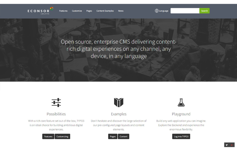 Screenshot von dem TYPO3 Front-end