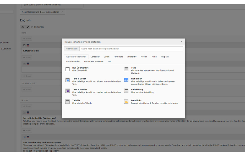 Screenshot von dem TYPO3 Inhaltselement
