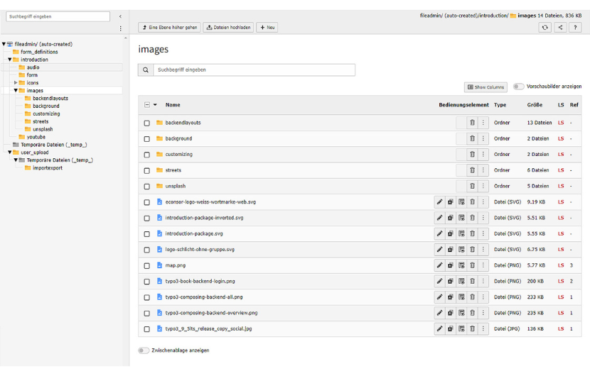 Screenshot von dem TYPO3 Dateiverwaltung