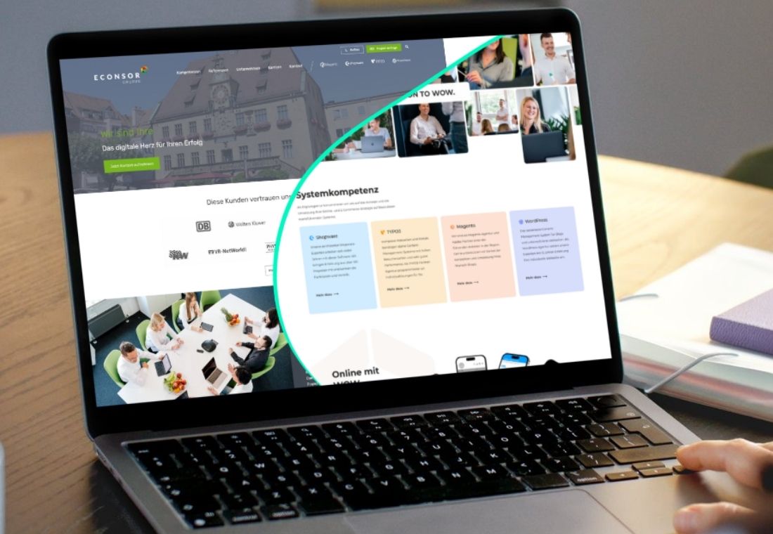 Visualisierung der Website im Vergleich: Vorher vs. Nachher im Laptop-Mockup