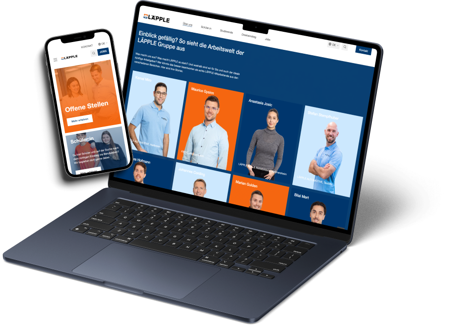 Das Bild zeigt Mockups von einem Laptop und einem Smartphone. Die Bildschirme bilden die LÄPPLE-Website ab.
