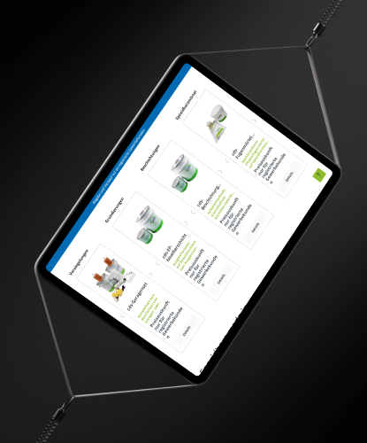 Tablet zeigt die Website von CDS POLYMERE mit verschiedenen Zahnarzt-Fachmagazinen auf dem Bildschirm.