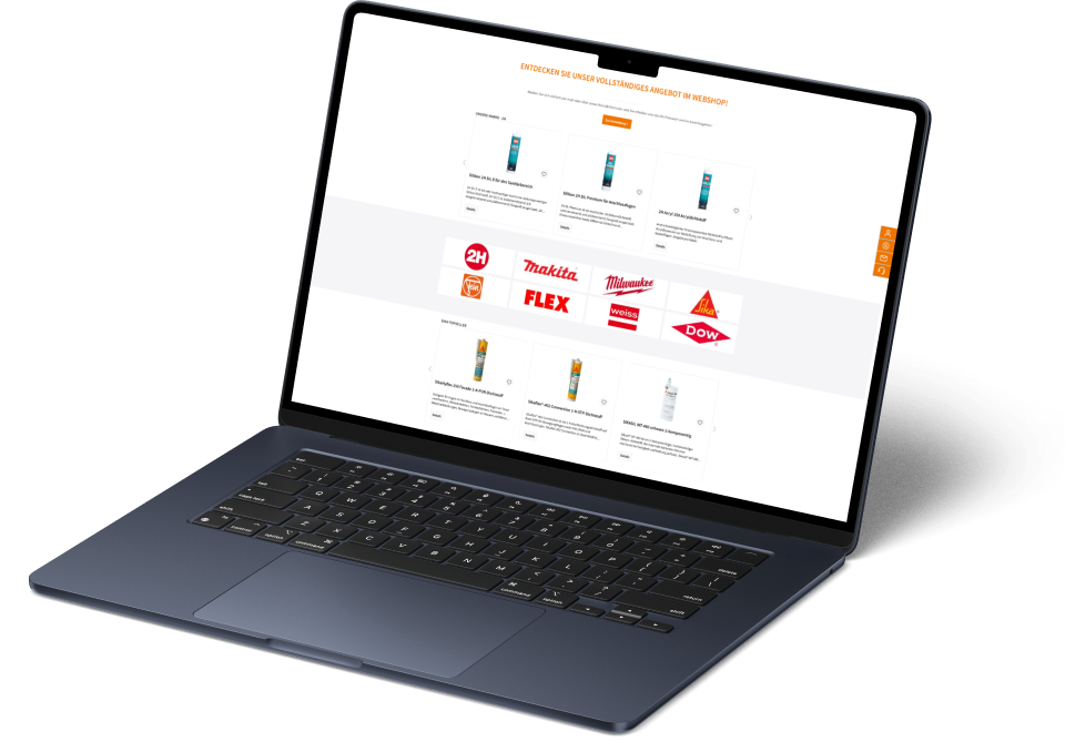Laptop zeigt die Website von Häussler Dichtstoffe