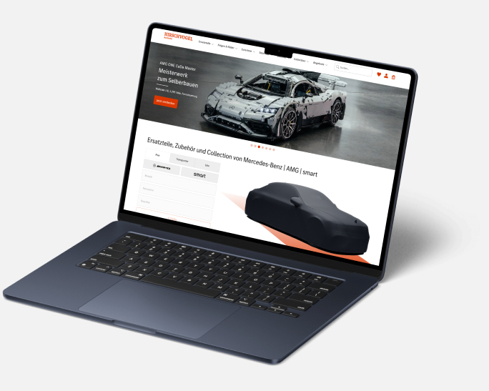 Hirschvogel Autoteile Referenz Highlight Mockup Laptop Laptop zeigt die Website von Hirschvogel Autoteile