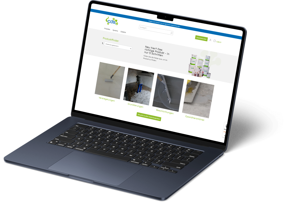 Laptop zeigt die Website von cds polymere