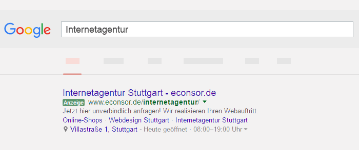 Screenshot Google Anzeige