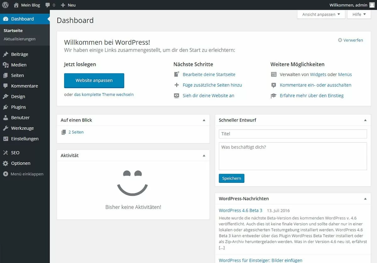 WordPress Nutzeroberfläche