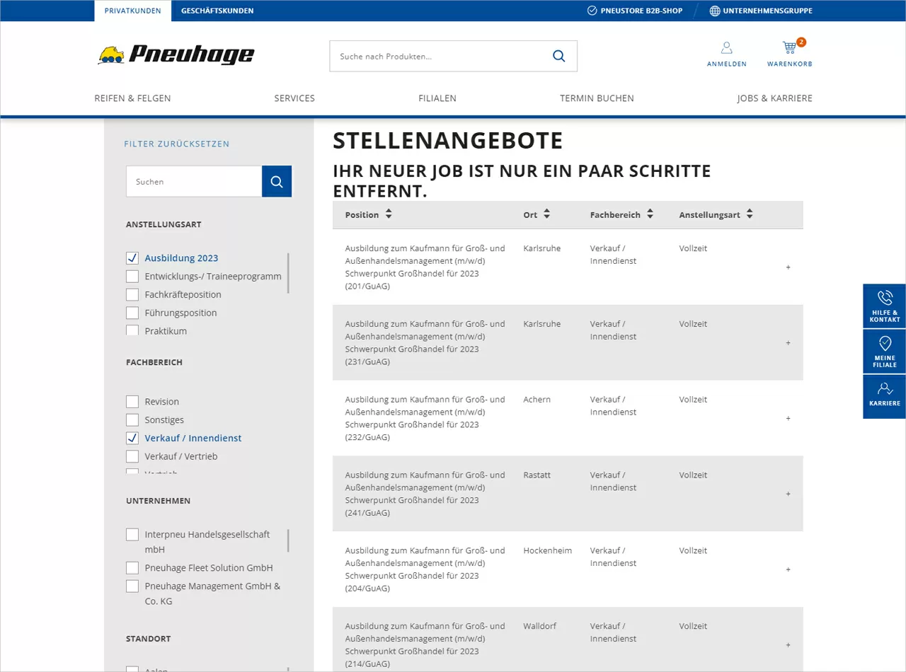 Karriereportal mit Stellenanzeigen für Pneuhage