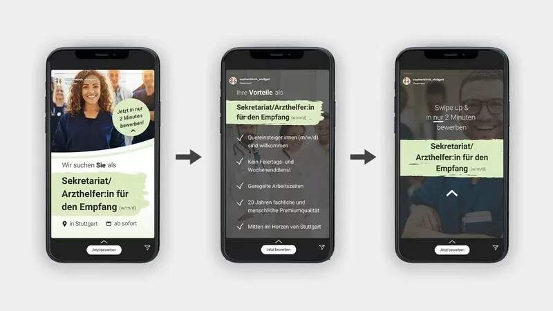 Verschiedene Variationen moderner Stellenanzeigen auf Mobilgeräten