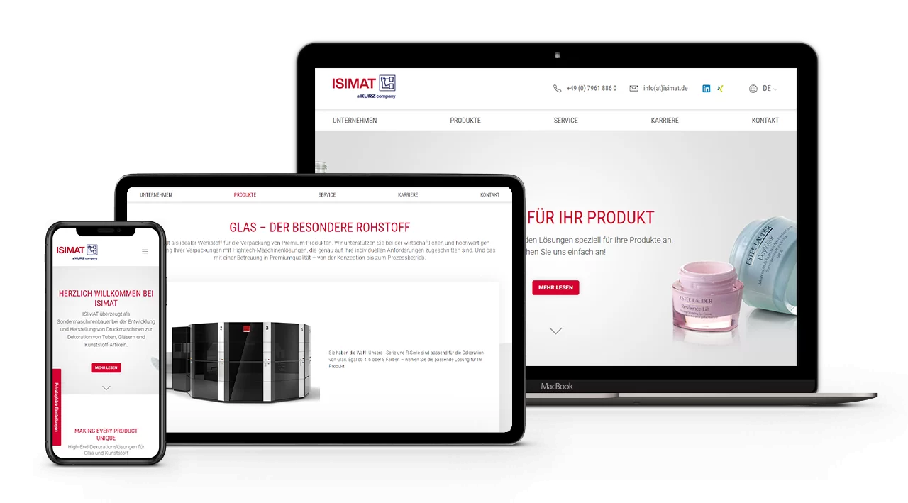 ISIMAT-Webseite auf verschiedenen Endgeräten