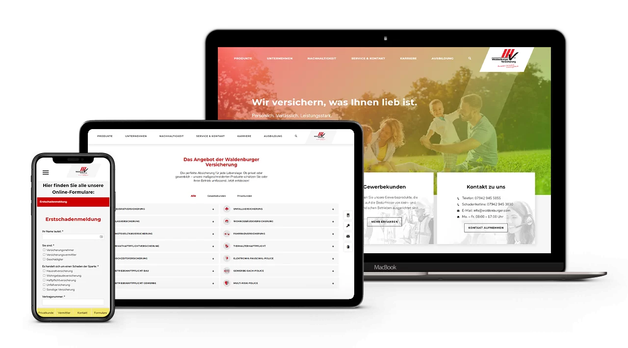 Waldenburger-Webseite auf verschiedenen Endgeräten