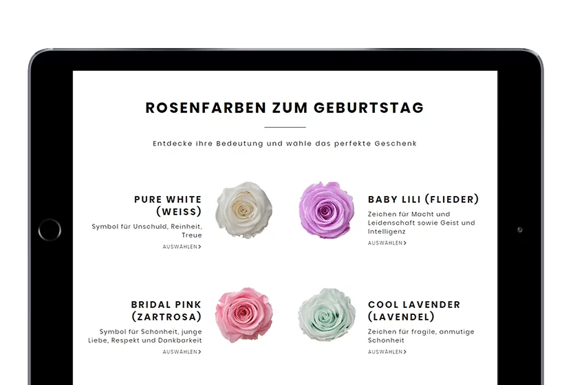 Love-Flowerbox-Website on iPad birthday recommendations