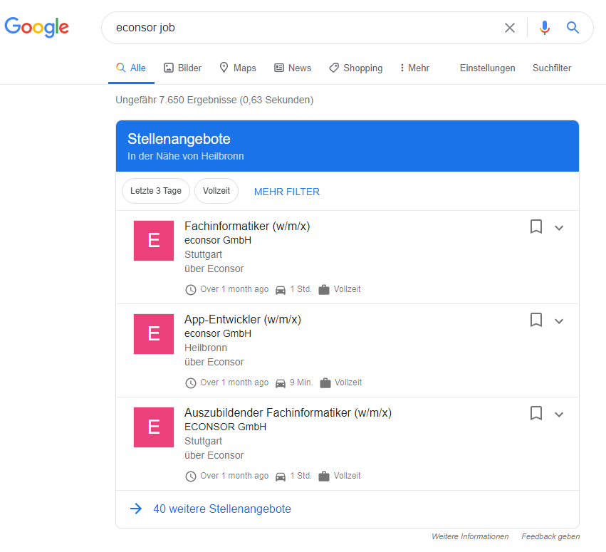 Screenshot Google Jobsuche