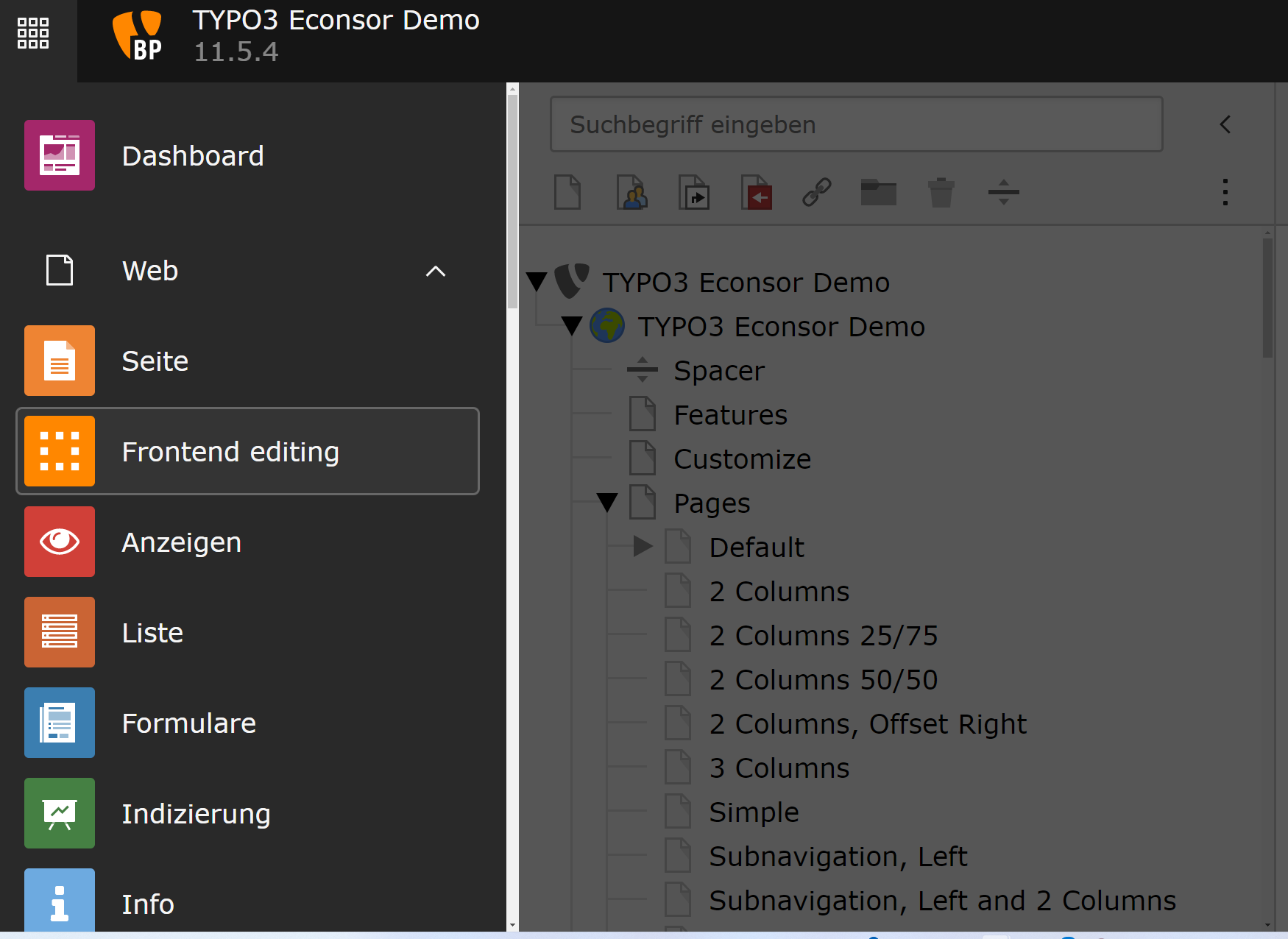 TYPO3-Frontend-Editor in der TYPO3-Navigation