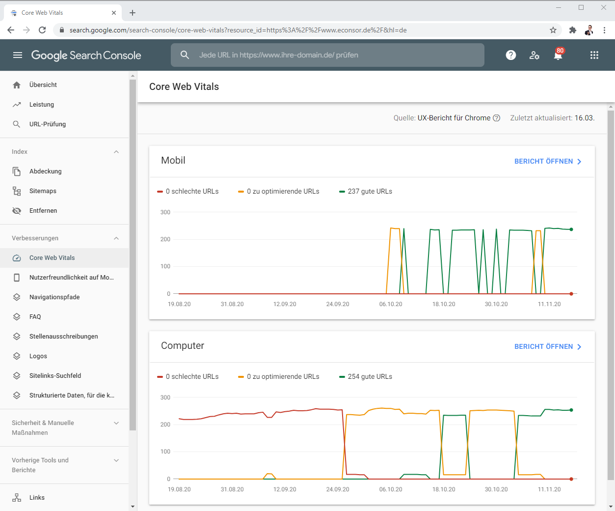 Core Web Vitals in der Search Console von Goolge