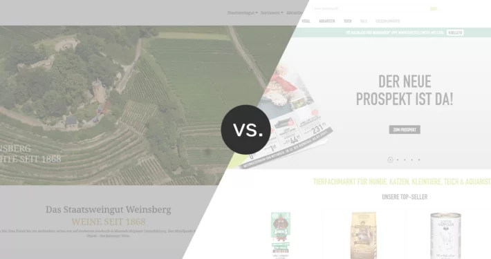 Vergleich Webdesign. Webshop-Design