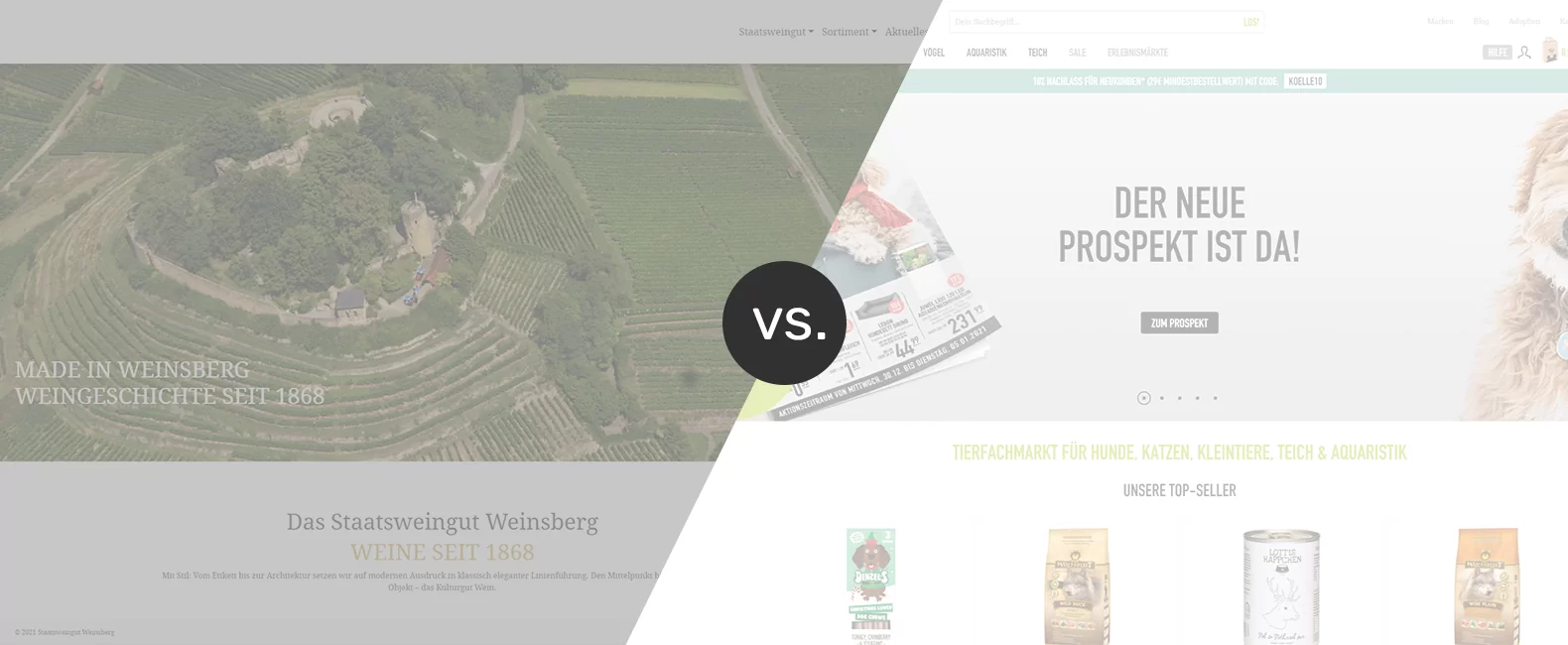 Vergleich Webdesign. Webshop-Design