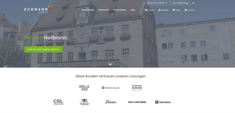 Header und Navigation der Webseite von ECONSOR GmbH