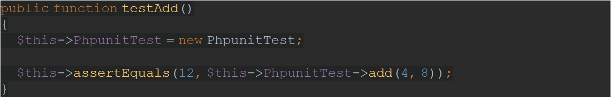 Code von einfachem Beispiel von PHPUnit