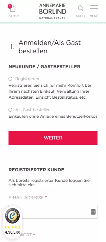 Mobiler Checkout des Online-Shops von Annemarie Börlind