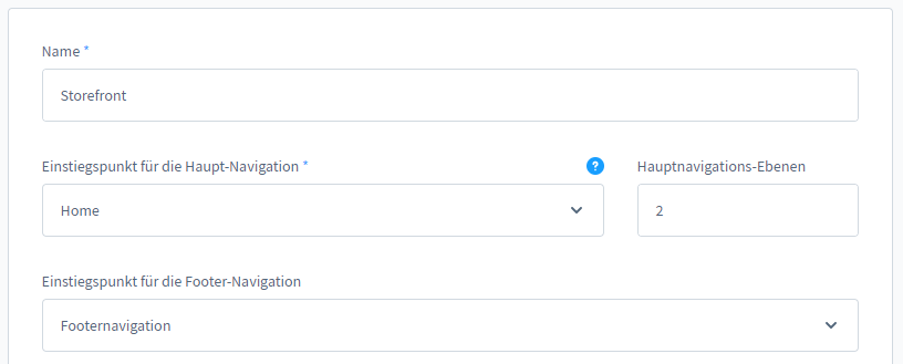 Auswahl des Einstiegs der Footer-Navigation im Backend von Shopware 6