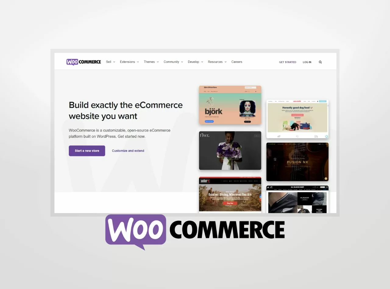 Die offizielle Seite von WooCommerce und das WooCommerce-Logo