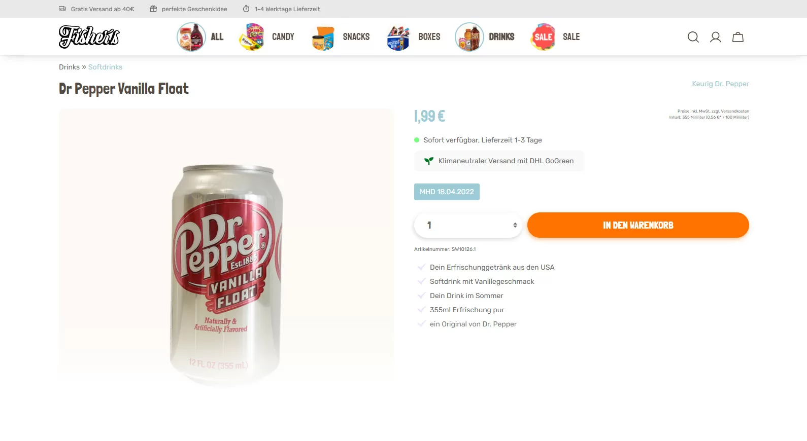 Screenshot Fishers Sweet Produkt Dr Pepper Vanilla Float