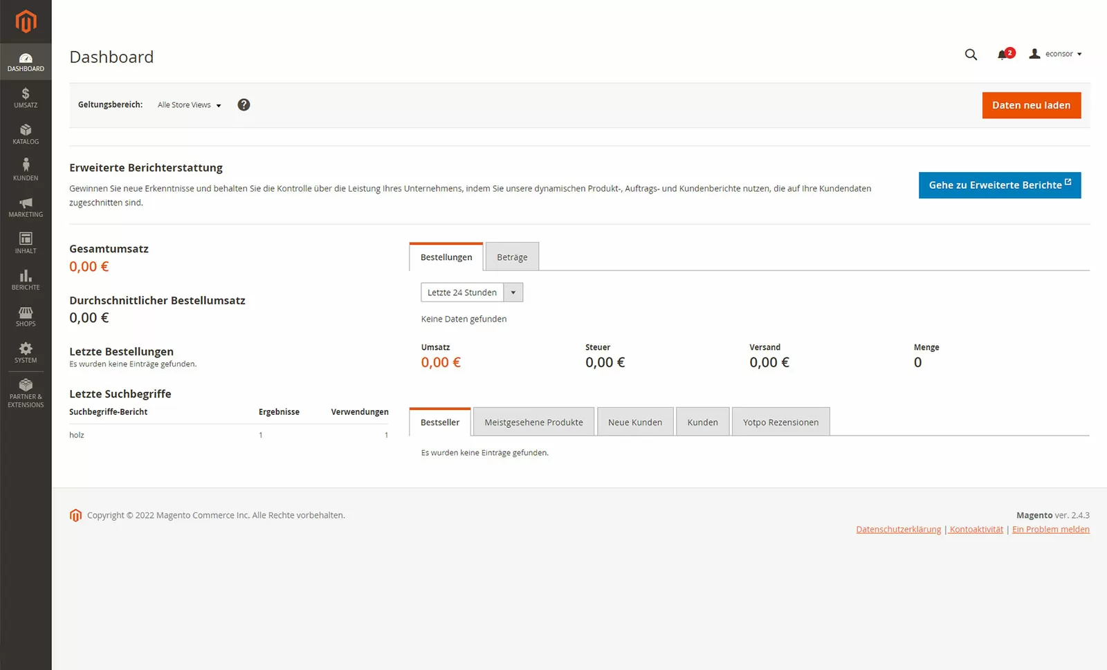 Magento 2 Demo: Dashboard