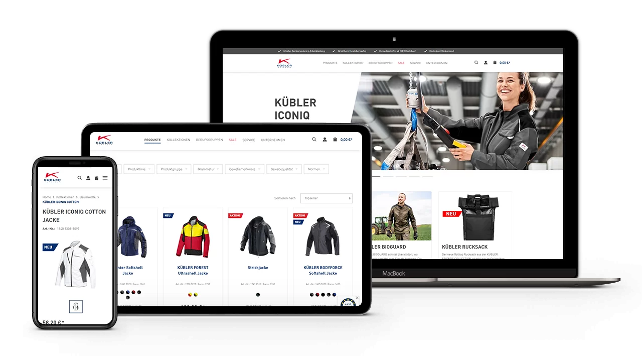 Darstellung des Online-Shops von Kübler Workwear