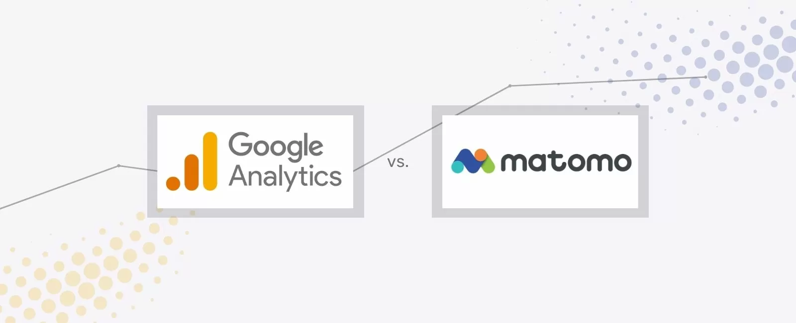 Logos Google Analytics und Matomo auf farbigem Hintergrund