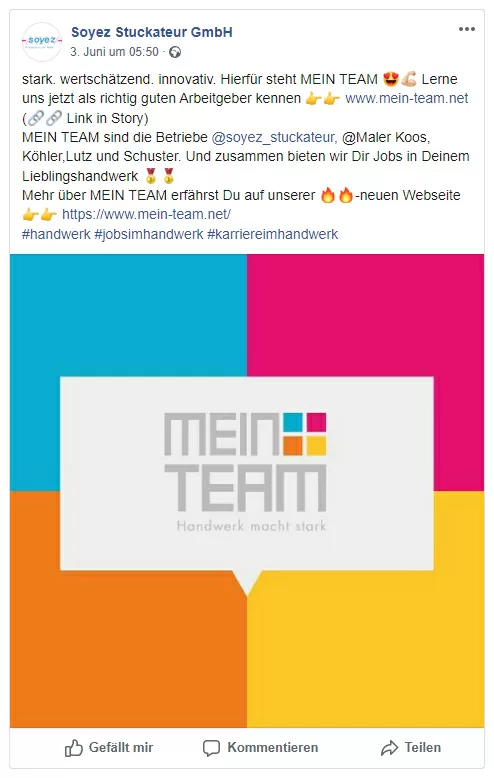 Soyez Facebook Post für Karriereseite MEIN TEAM