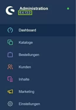 Versionsnummer in Shopware 6 in Sidebar unter Administration