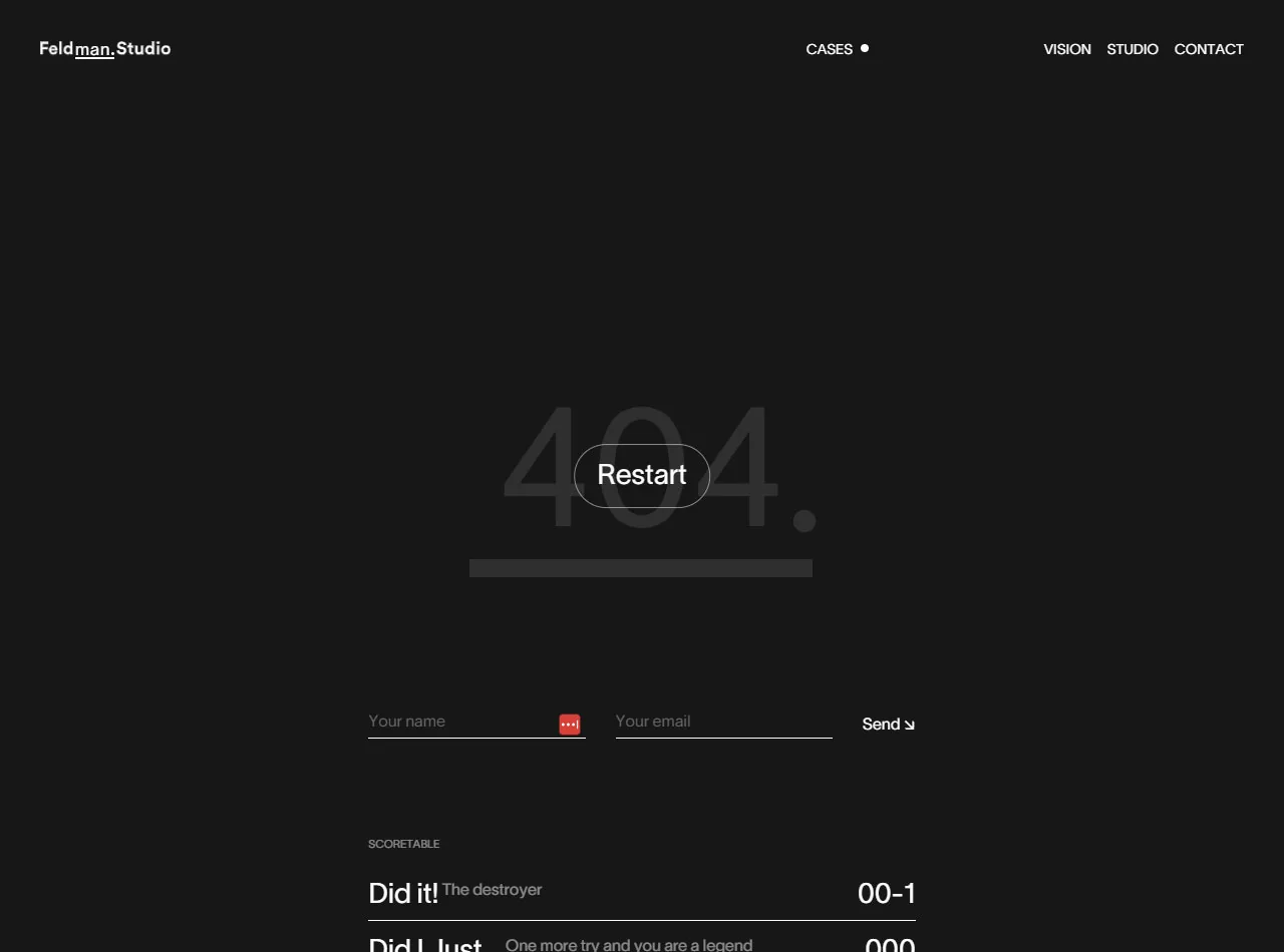 Die 404-Seite einer Webseite, auf der man das Spiel Snake spielen und Highscores erreichen kann