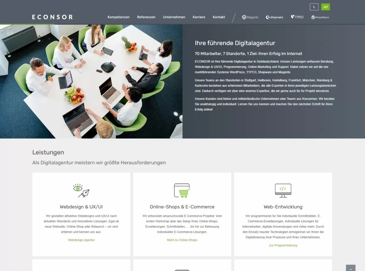 Screenshot der Startseite der ECONSOR GmbH