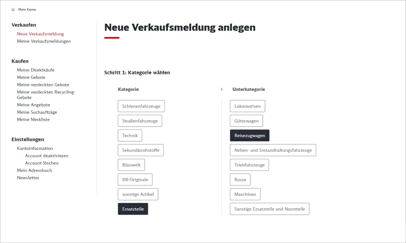 Eine neue Verkaufsmeldung online stellen