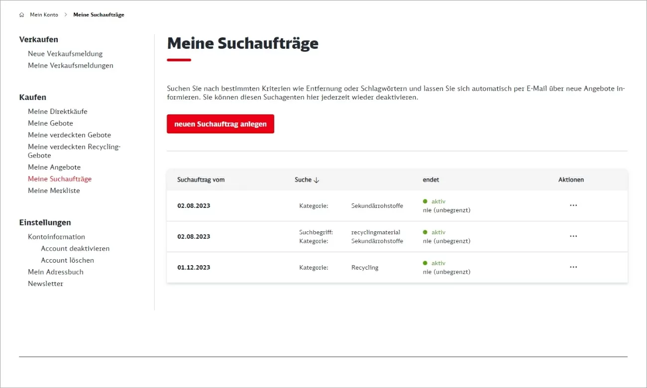 Suchaufträge bei DB Resale