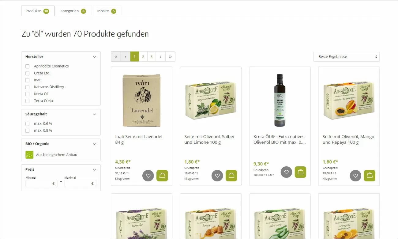 Referenz Highlight der erweiterten Suche im Edesma Online-Shop