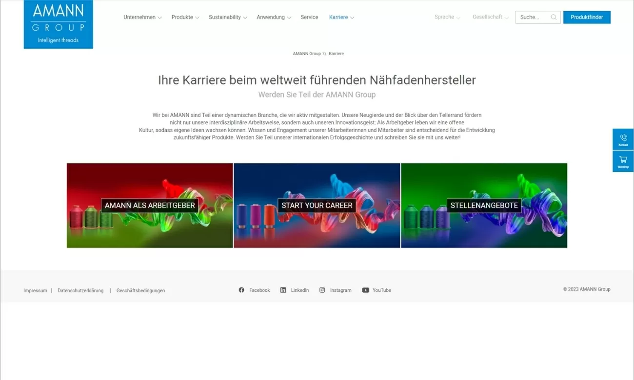 Übersicht der offenen Stellen der Amann Group